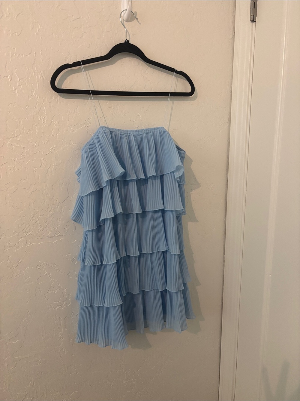 Light Blue Tiered Pleated Mini Skirt